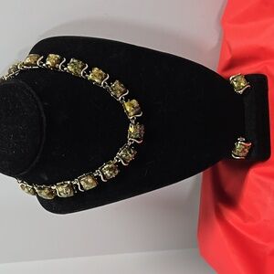 Vintage Coro Signed Goldtone Necklace + Clip-On Earring Set